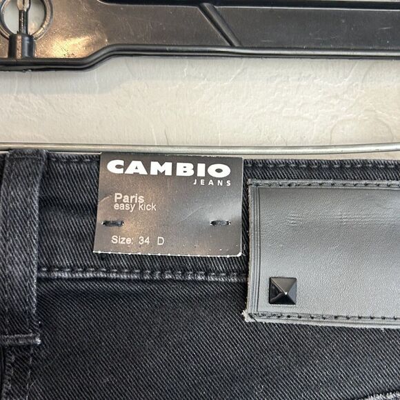 Cambio Jeans Womens 4 Black Flare paris easy kick feather Sequin hem NEW Denim - Picture 9 of 13